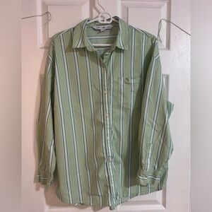 Green Striped women’s button down